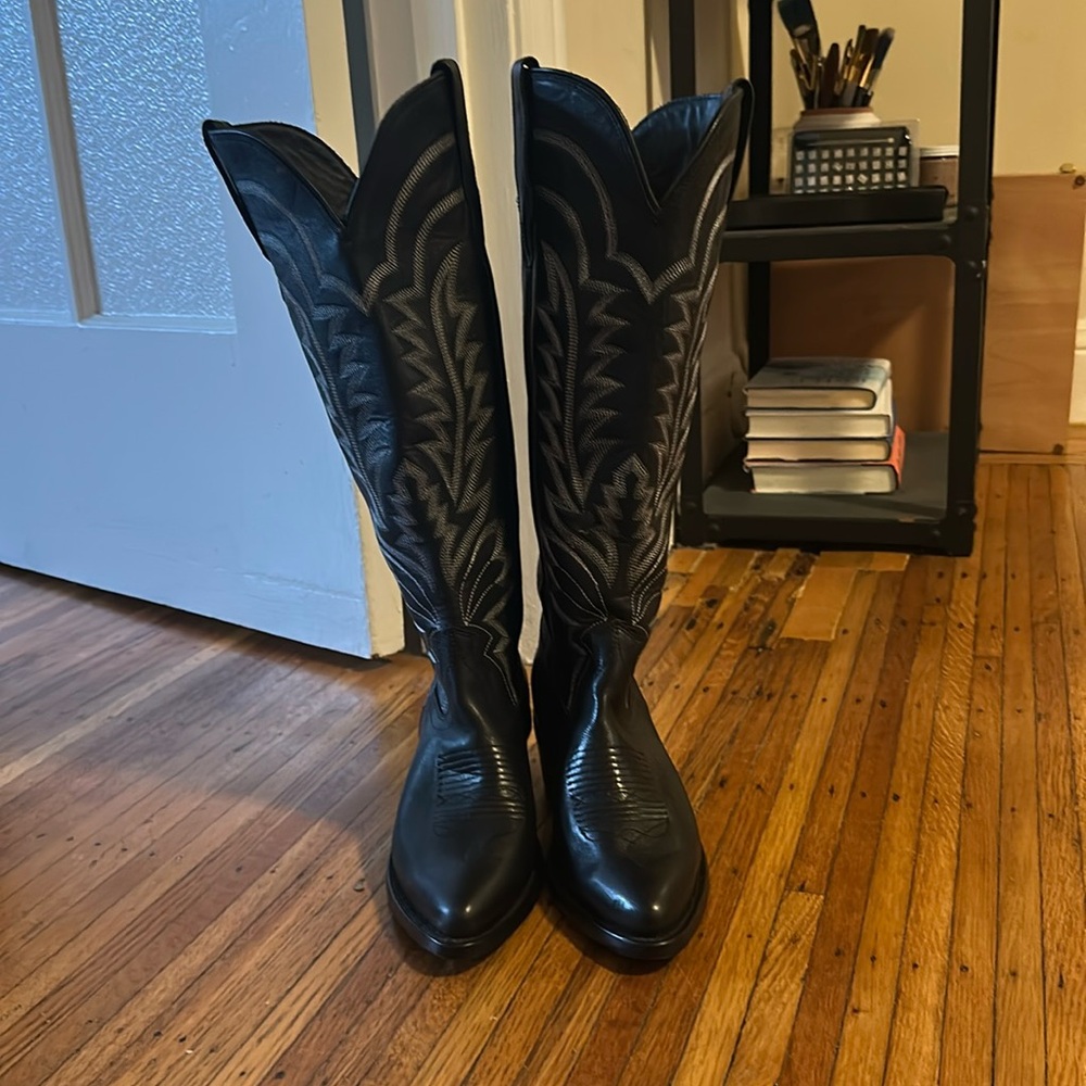 Tecovas The Abby - black knee high leather cowboy boots - W6.5B